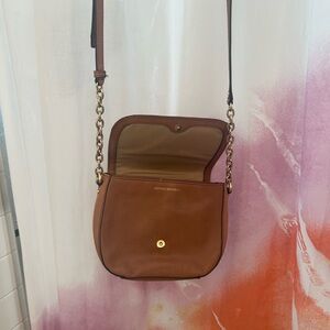 Banana Republic Tan Leather Crossbody Bag with Gold Chain.